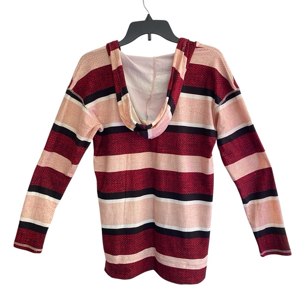 LuLaRoe ELIZA Burgundy &’Pink Stripe Hoodie V-Neck Sz SMALL